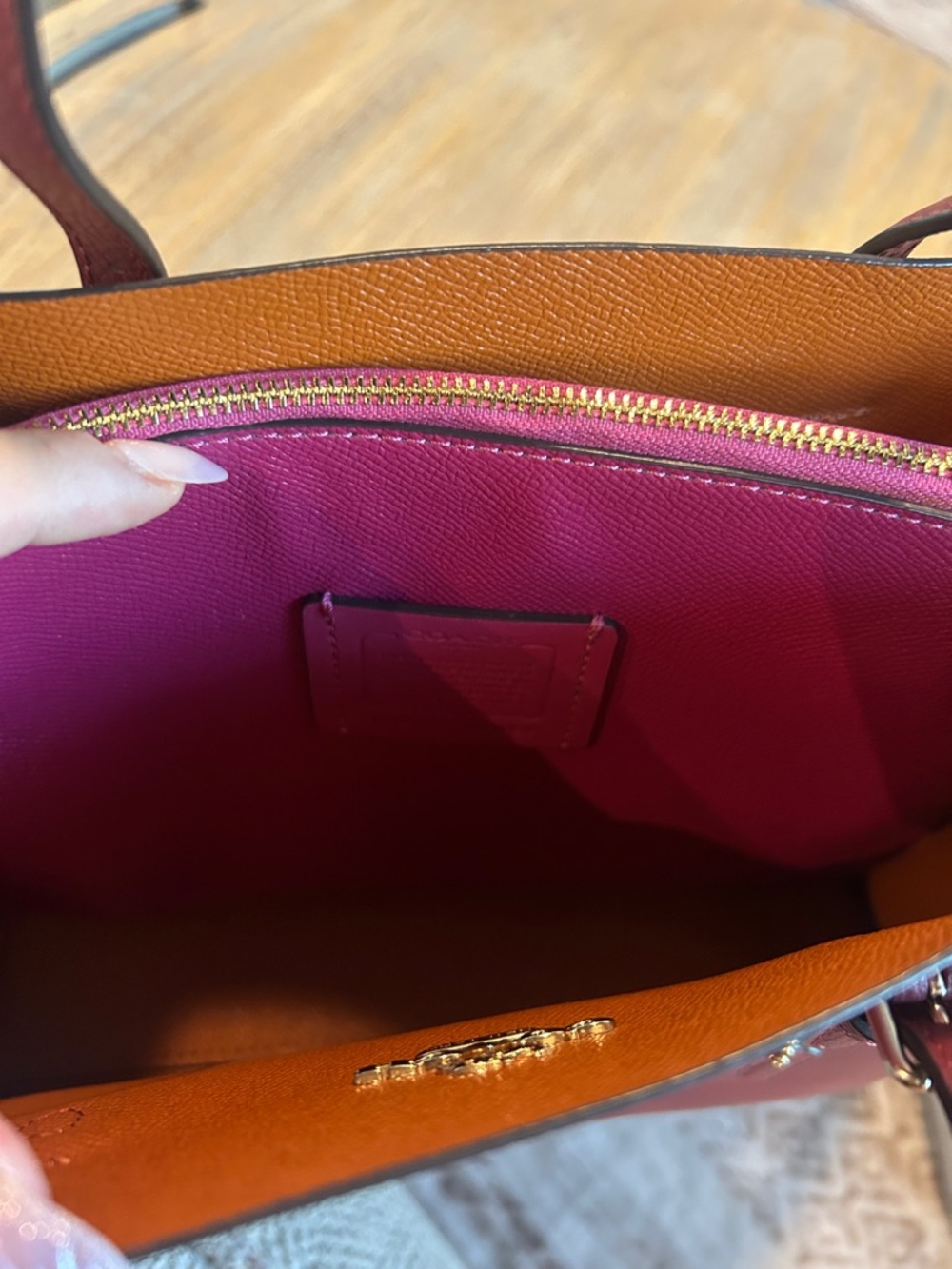 Coach Burgundy Pebbled Leather Tote with Gold Hardware - Picture 6 of 6